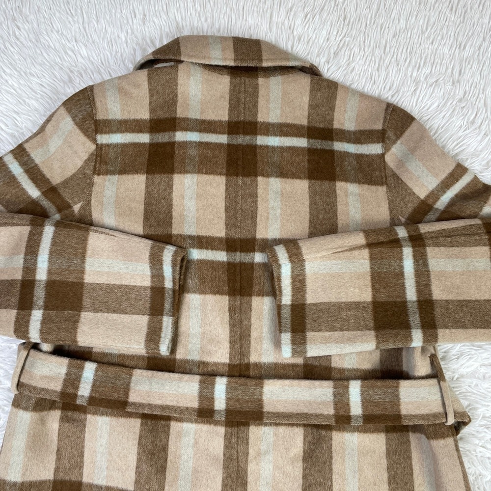 NWT Banana Republic Jacket Womens S Khaki Plaid Double Face Long Tie Waist Coat - Picture 7 of 13